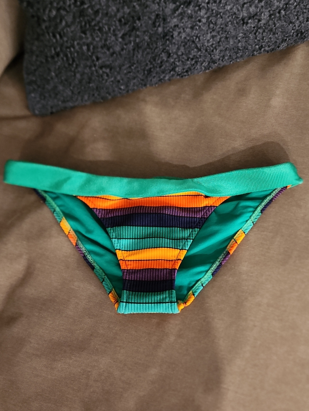 NEW! Salinas Green Striped Bikini Bottom with Colorful Accents Sz Large